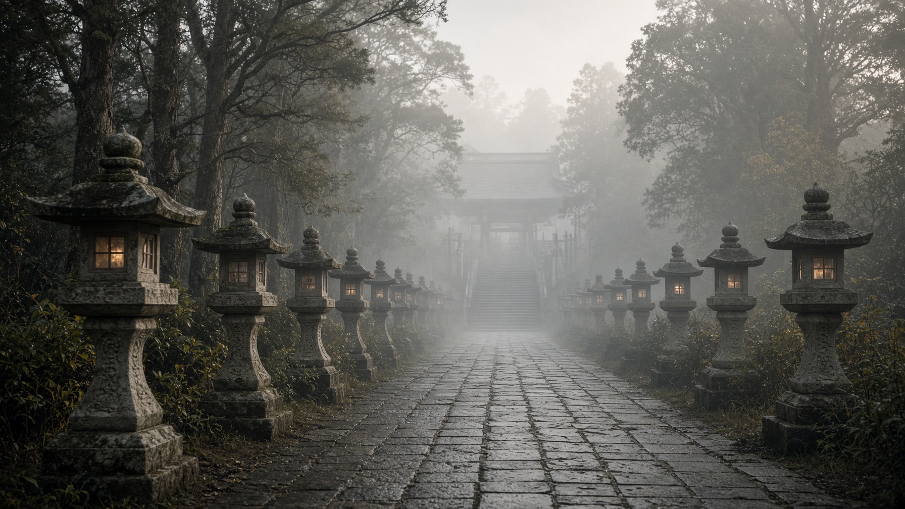 Tsurugaoka Hachimangu in morning mist