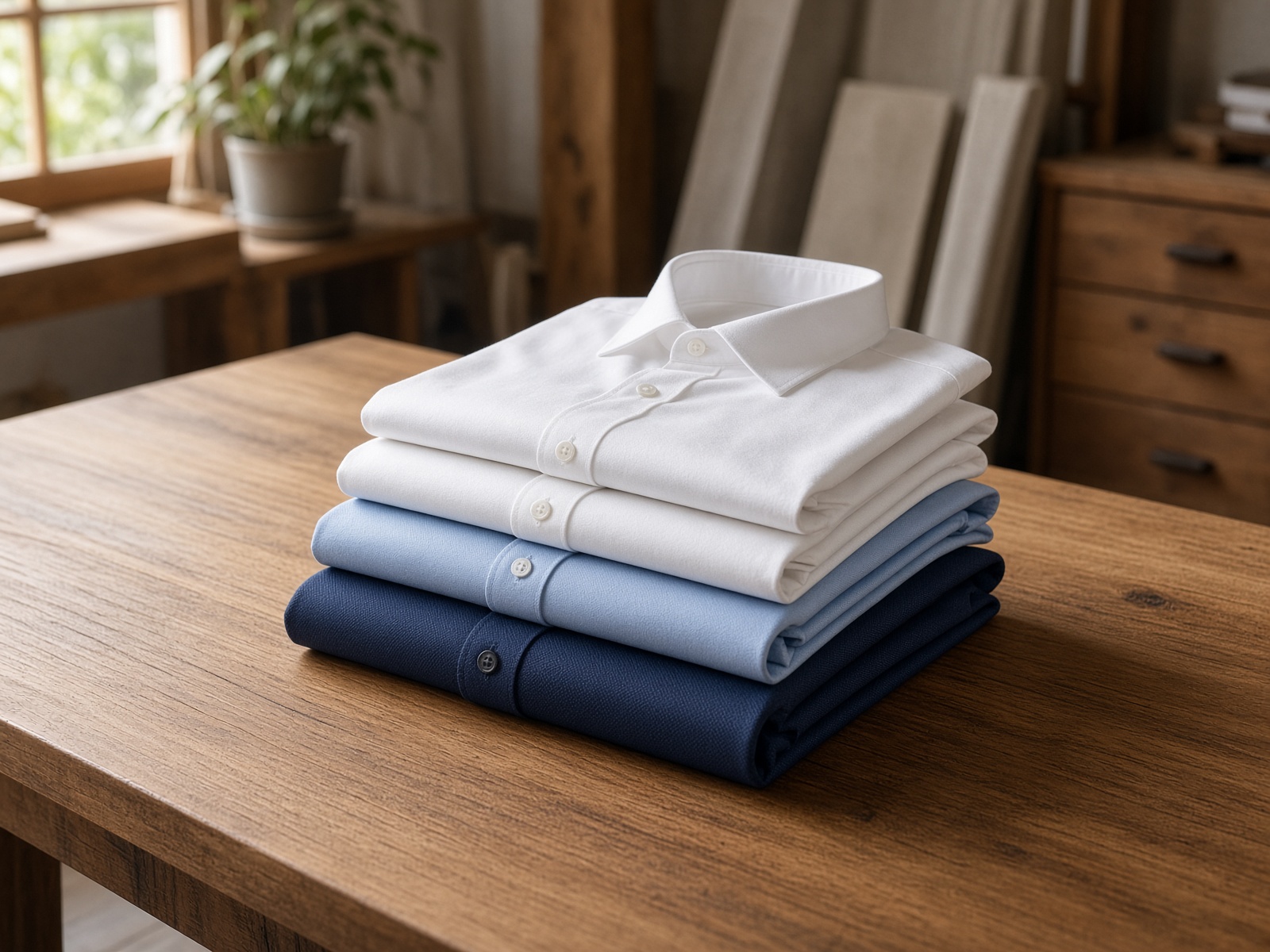 Folded shirts on cedar